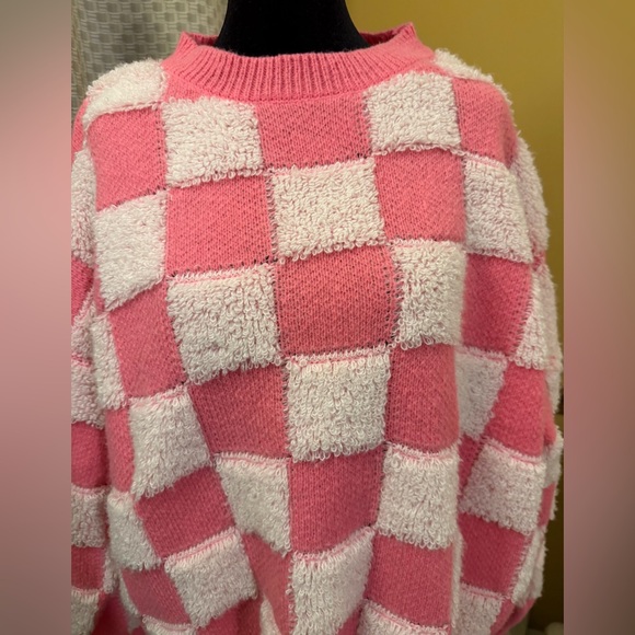 BiBi Posie Heart Pink and White Checkered Sweater - Picture 3 of 8